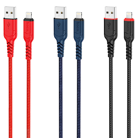USB дата кабель Lightning, HOCO, X59, оплетка, синий