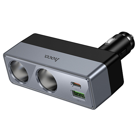 Разветвитель прикуривателя на 1 USB QC3.0 18W + 1 PD 30W + 2 прикуривателя Z65B, HOCO, серый