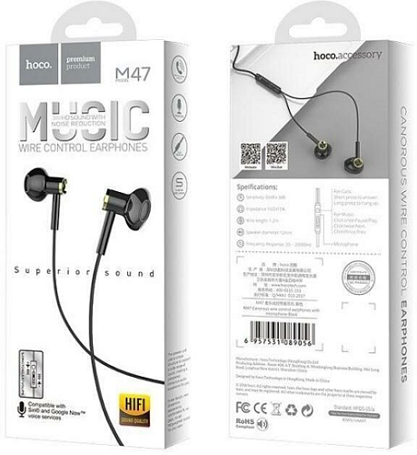 Проводные наушники M47 Canorous wire control earphones with microphone, черные