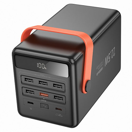 Универсальный Доп. Аккумулятор 100000mAh, J142, HOCO, выход: 6 USB, 1 PD 20W, черный