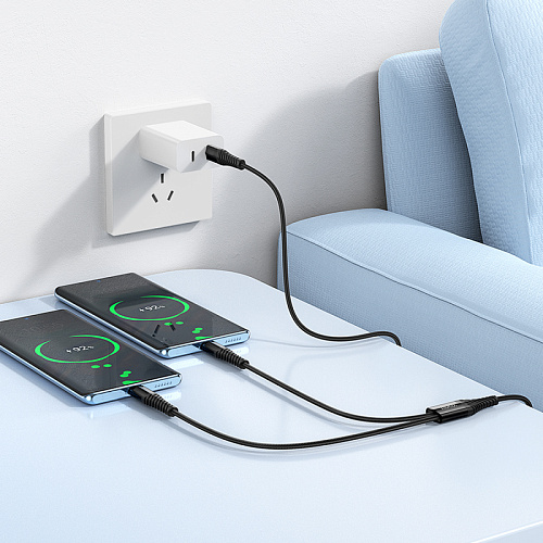 Кабель с 1 Type-C на 2 Type-C, X123, HOCO, 5V 3A, цвет черный