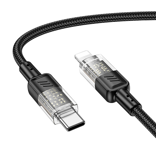 Кабель Lightning to Type-C (PD), HOCO, U129, 1.2м, черный с прозрачным