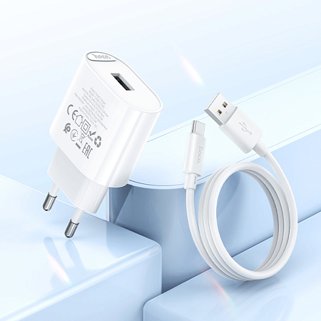 Сетевое зарядное устройство, 1 USB 10.5W (C109A), HOCO, Type-C, белый