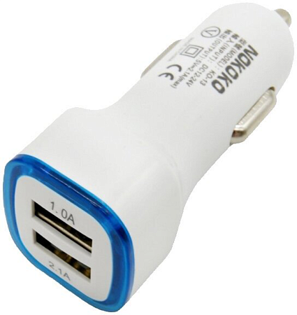 Автомобильное зарядное устройство, 2 USB 2.1A (Z1), usb cable lightning, HOCO, белый