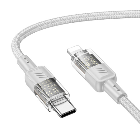 Кабель Lightning to Type-C (PD), HOCO, U129, 1.2м, серый с прозрачным