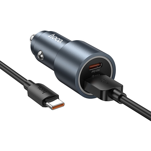 Автомобильное зарядное устройство, 1 USB QC3.0 18W, 1 PD 30W (Z60), HOCO, кабель Type-C, серый