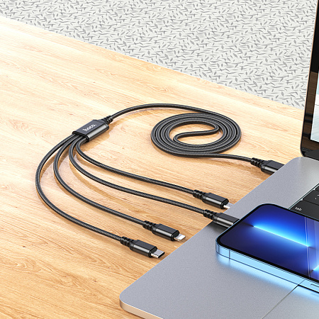 USB дата кабель Lightning+Lightning+Micro+Type-C, X76, HOCO, черный