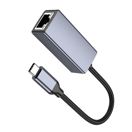 Type-C интернет адаптер , сетевой стандарт: 10/100/1000Mbps, UA37, HOCO, серый
