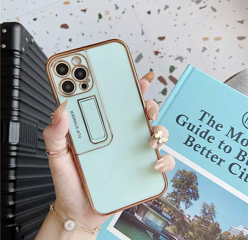 Чехол силиконовый для iPhone 13 Pro (6.1), глянцевый с подставкой, X-CASE, бирюзовый