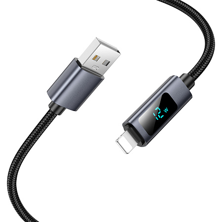 USB дата кабель Lightning, HOCO, X112, 1M, с дисплеем, черный